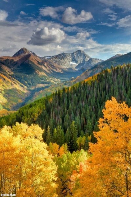 Autumn in Colorado, USA, Photo by Robbie George. | image tagged in scenery,mountains,autumn,sky,autumn leaves | made w/ Imgflip meme maker