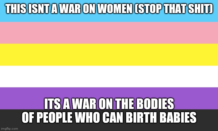 Trans Inclusion | THIS ISNT A WAR ON WOMEN (STOP THAT SHIT); ITS A WAR ON THE BODIES OF PEOPLE WHO CAN BIRTH BABIES | image tagged in lgbtq | made w/ Imgflip meme maker