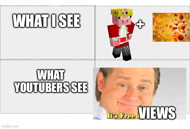 Im just sad | +; WHAT I SEE; WHAT YOUTUBERS SEE; VIEWS | image tagged in technoblade,cancer | made w/ Imgflip meme maker