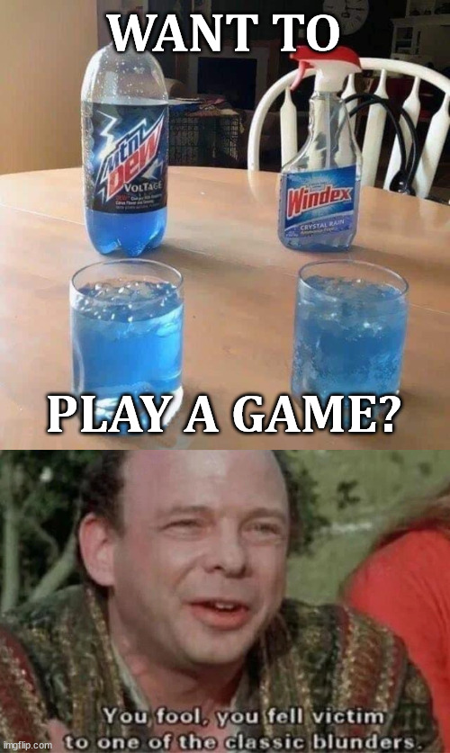 WANT TO; PLAY A GAME? | image tagged in princess bride,drinking | made w/ Imgflip meme maker