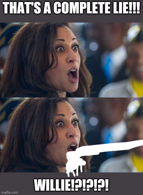 THAT'S A COMPLETE LIE!!! WILLIE!?!?!?! | image tagged in kamala harriss | made w/ Imgflip meme maker