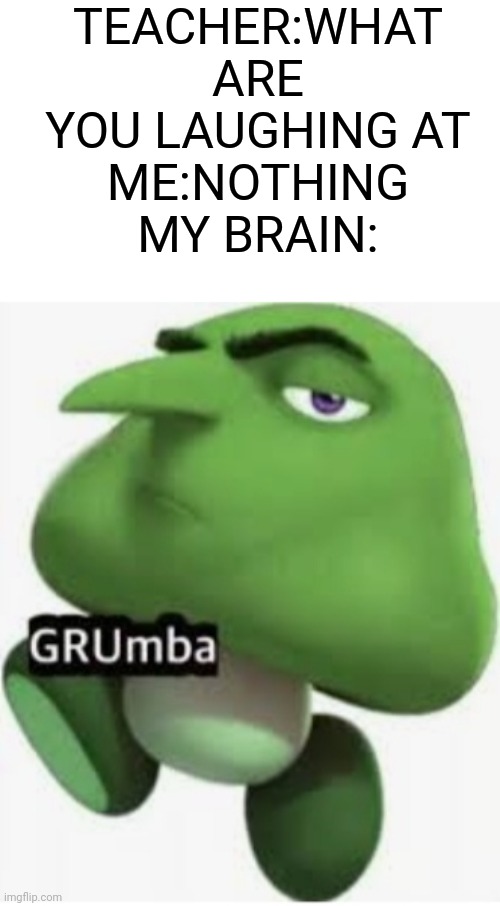 GRUmba | TEACHER:WHAT ARE YOU LAUGHING AT
ME:NOTHING
MY BRAIN: | image tagged in my brain | made w/ Imgflip meme maker