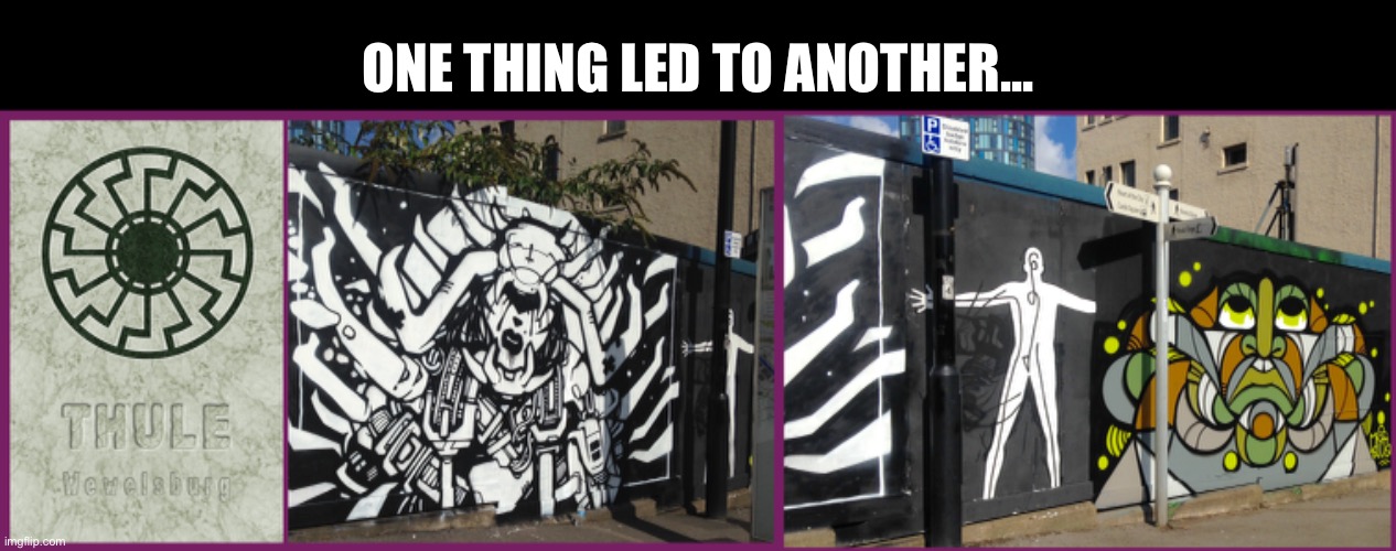 When in Sheffield |  ONE THING LED TO ANOTHER... | image tagged in england,spider,man of steel,wwii,lucifer,the sun | made w/ Imgflip meme maker