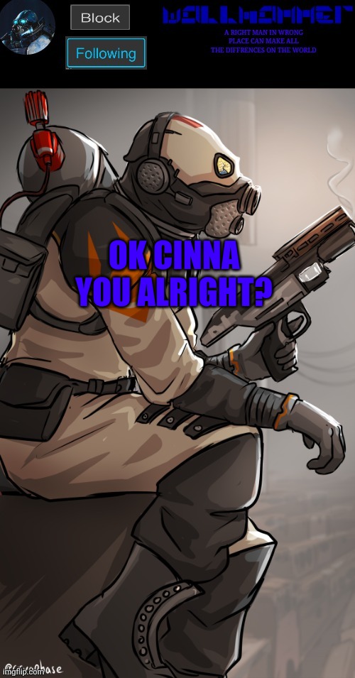 wallhamer | OK CINNA YOU ALRIGHT? | image tagged in wallhamer | made w/ Imgflip meme maker