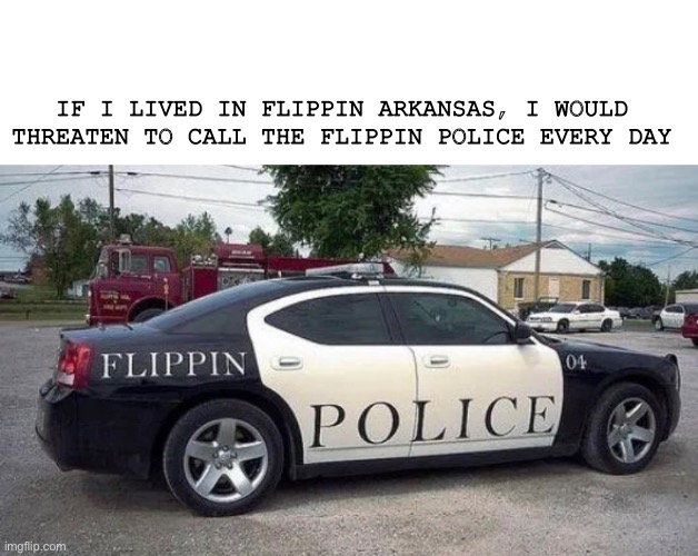 Flippin Police | IF I LIVED IN FLIPPIN ARKANSAS, I WOULD THREATEN TO CALL THE FLIPPIN POLICE EVERY DAY | image tagged in police | made w/ Imgflip meme maker
