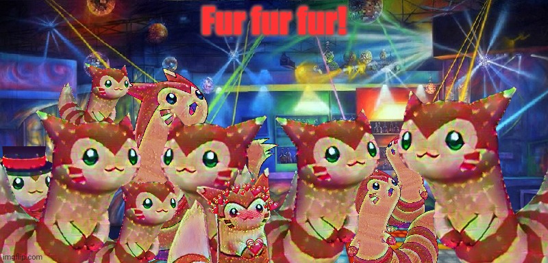 Furret party | Fur fur fur! | image tagged in furret,party,pokemon,fur fur fur,cute animals | made w/ Imgflip meme maker