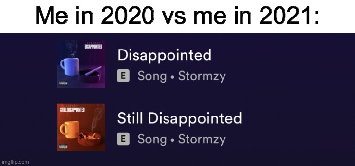 Disappointed | Me in 2020 vs me in 2021: | image tagged in disappointed | made w/ Imgflip meme maker