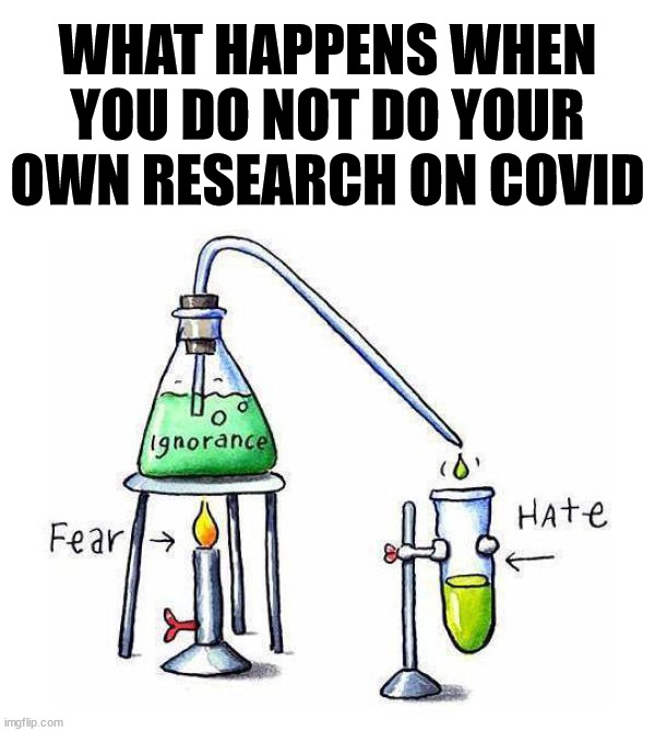 Read the data and stop the hate of those who think for themselves | WHAT HAPPENS WHEN YOU DO NOT DO YOUR OWN RESEARCH ON COVID | image tagged in political meme | made w/ Imgflip meme maker