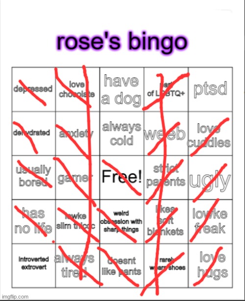 e | image tagged in rose's bingo | made w/ Imgflip meme maker