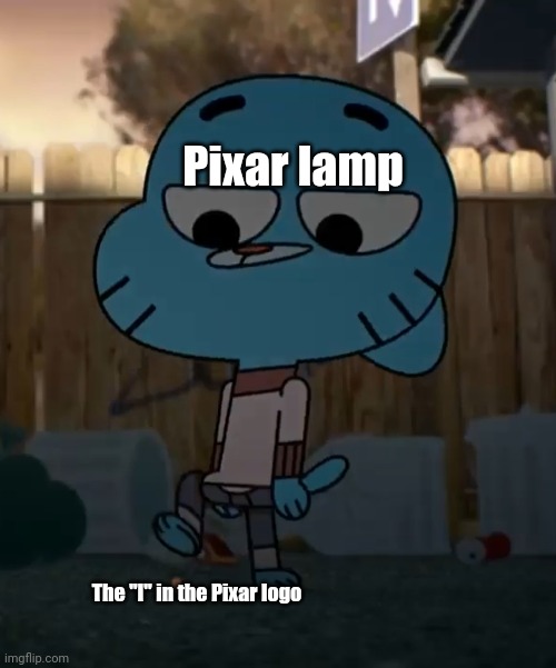 Gumball lamp | Pixar lamp; The "I" in the Pixar logo | image tagged in the amazing world of gumball,amazing world of gumball,pixar logo,pixar lamp,pixar,squish | made w/ Imgflip meme maker
