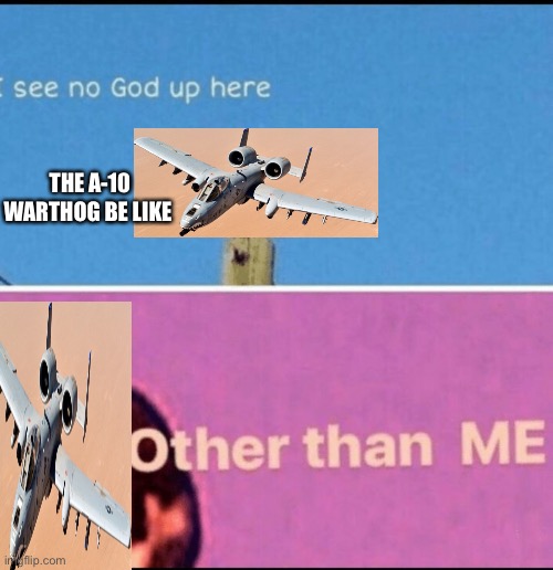 Brrrrttt |  THE A-10 WARTHOG BE LIKE | image tagged in i see no god up here other than me | made w/ Imgflip meme maker