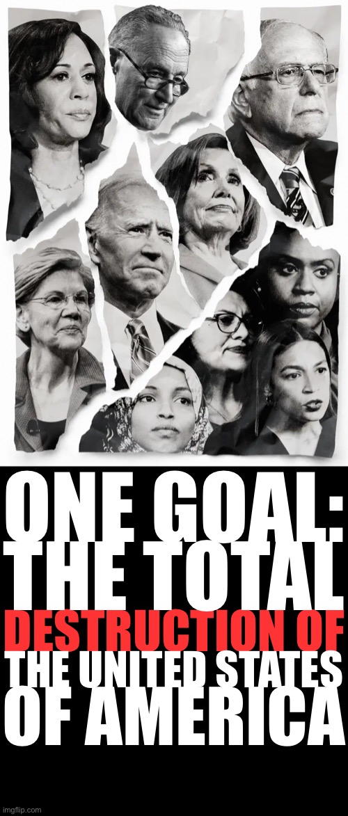 The Democrat Party has one goal — and one goal only! | ONE GOAL:; THE TOTAL; DESTRUCTION OF; THE UNITED STATES; OF AMERICA | image tagged in joe biden,biden,democrat party,communists,traitors,globalists | made w/ Imgflip meme maker