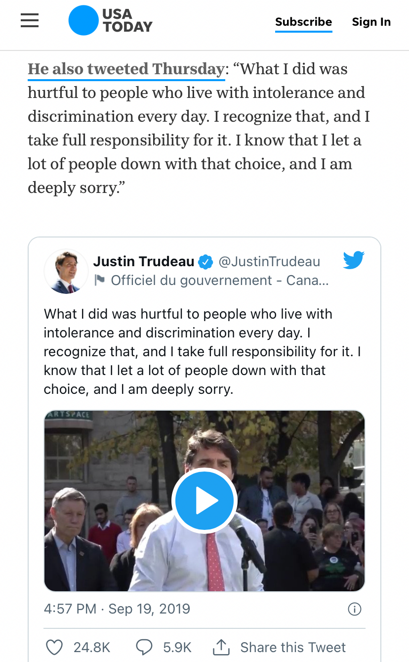 High Quality Justin Trudeau apologizes blackface Blank Meme Template
