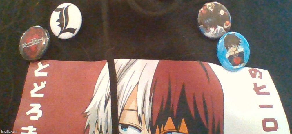 Death Note pins on the Todoroki hoodie | made w/ Imgflip meme maker