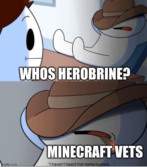 Minecraft meme i guess | WHOS HEROBRINE? MINECRAFT VETS | image tagged in i haven't heard that name in years,minecraft,herobrine | made w/ Imgflip meme maker