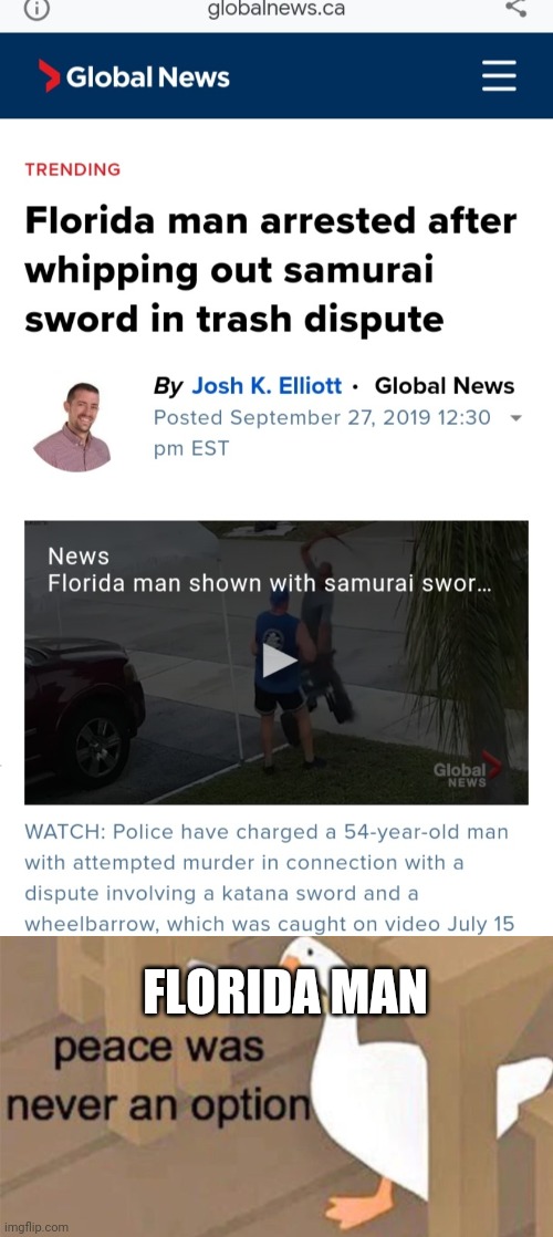 Seems pretty intense |  FLORIDA MAN | image tagged in untitled goose peace was never an option | made w/ Imgflip meme maker