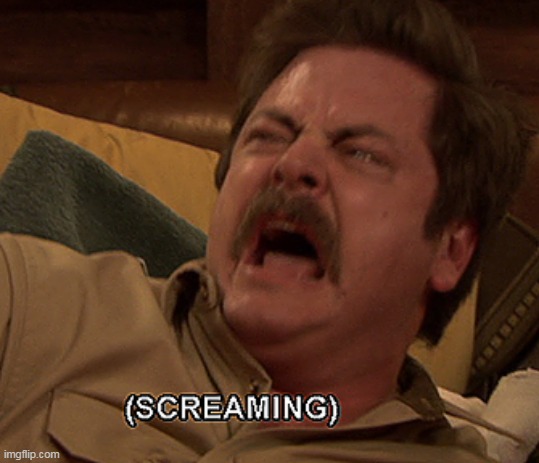 Ron Swanson screaming | image tagged in ron swanson screaming | made w/ Imgflip meme maker