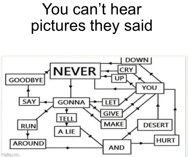 You can’t hear pictures ay | You can’t hear pictures they said | image tagged in rick roll | made w/ Imgflip meme maker