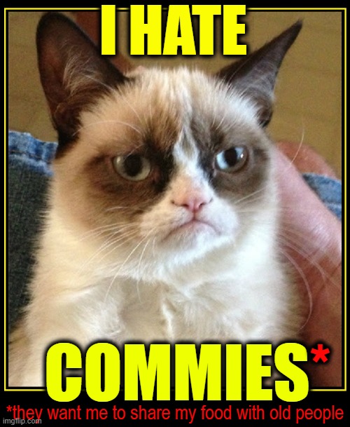 I HATE COMMIES* *they want me to share my food with old people * | made w/ Imgflip meme maker