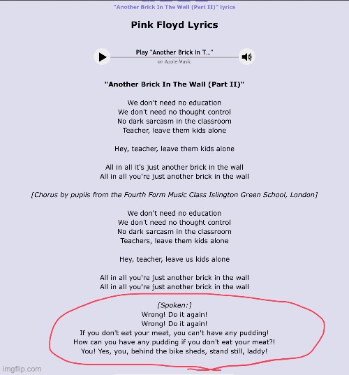 Pink Floyd - Another Brick in the Wall (lyrics) 