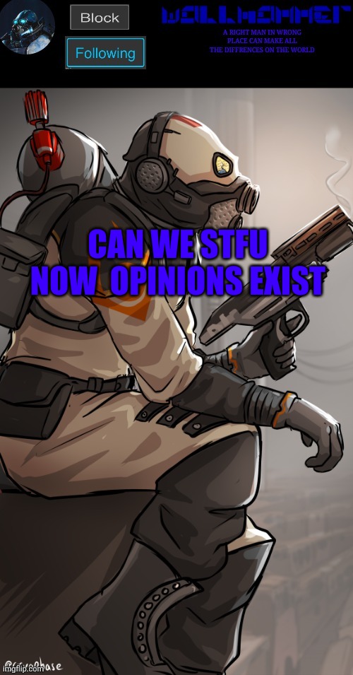 wallhamer | CAN WE STFU NOW  OPINIONS EXIST | image tagged in wallhamer | made w/ Imgflip meme maker