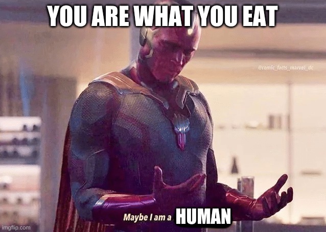 Maybe I am a Human | YOU ARE WHAT YOU EAT; HUMAN | image tagged in maybe i am a monster blank,cannibalism,you are what you eat | made w/ Imgflip meme maker