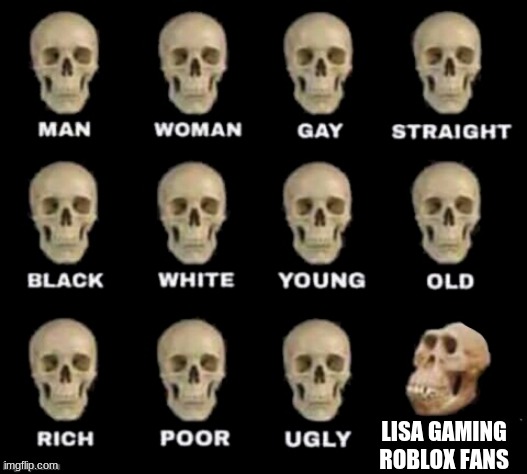 idiot skull | LISA GAMING ROBLOX FANS | image tagged in idiot skull | made w/ Imgflip meme maker
