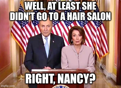 WELL, AT LEAST SHE DIDN'T GO TO A HAIR SALON RIGHT, NANCY? | made w/ Imgflip meme maker