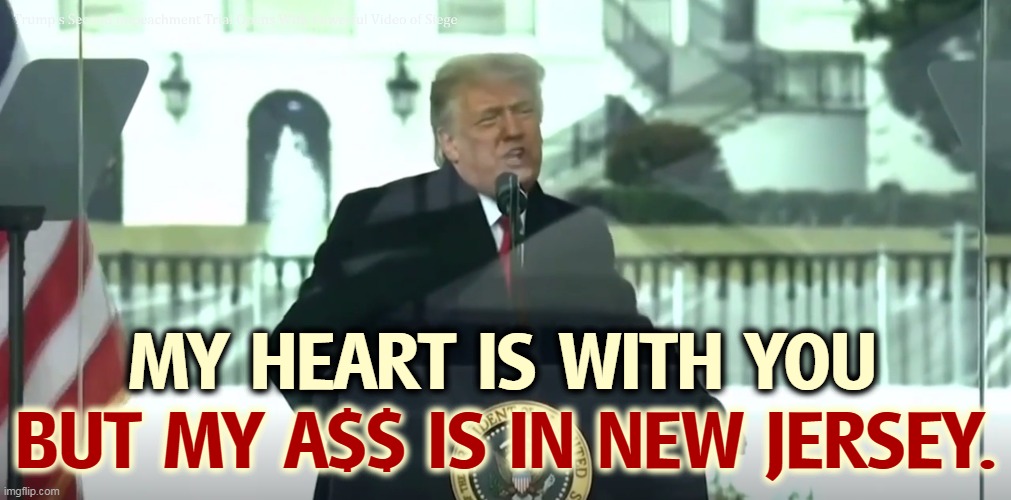 Trump is a devout physical coward. When things get rough, he always lets other people take the heat. | MY HEART IS WITH YOU; BUT MY A$$ IS IN NEW JERSEY. | image tagged in trump january 6 asks insurrectionists to overturn the election,trump,big,talk,empty,noise | made w/ Imgflip meme maker