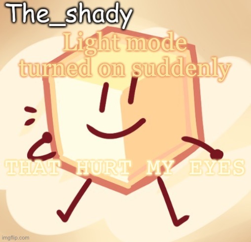 The_shady loser temp | Light mode turned on suddenly; THAT HURT MY EYES | image tagged in the_shady loser temp | made w/ Imgflip meme maker