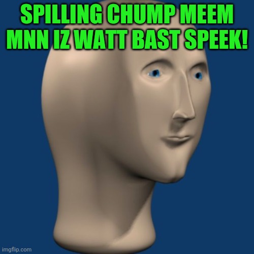 meme man | SPILLING CHUMP MEEM MNN IZ WATT BAST SPEEK! | image tagged in meme man | made w/ Imgflip meme maker