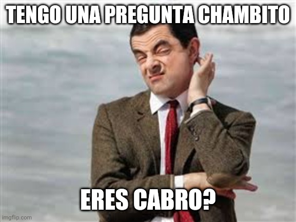 Mr bean sarcastic | TENGO UNA PREGUNTA CHAMBITO; ERES CABRO? | image tagged in mr bean sarcastic | made w/ Imgflip meme maker