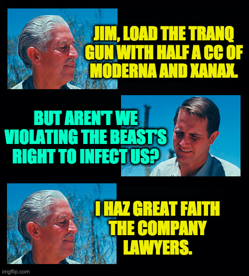 JIM, LOAD THE TRANQ
GUN WITH HALF A CC OF
MODERNA AND XANAX. BUT AREN'T WE VIOLATING THE BEAST'S RIGHT TO INFECT US? I HAZ GREAT FAITH
THE C | image tagged in black background | made w/ Imgflip meme maker