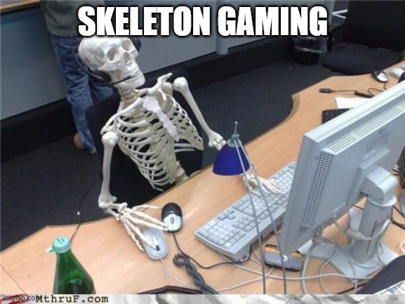 SKELETON GAMING | SKELETON GAMING | image tagged in skeleton computer | made w/ Imgflip meme maker
