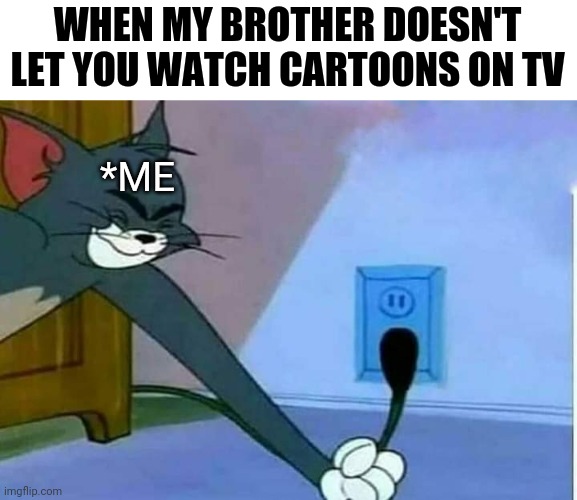 S | WHEN MY BROTHER DOESN'T LET YOU WATCH CARTOONS ON TV; *ME | image tagged in tom and jerry | made w/ Imgflip meme maker