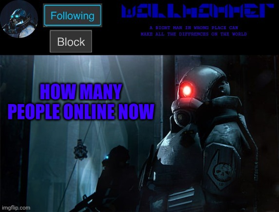 wallhammer | HOW MANY PEOPLE ONLINE NOW | image tagged in wallhammer | made w/ Imgflip meme maker