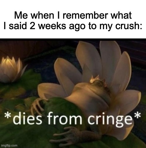 Yes, another crush meme | Me when I remember what I said 2 weeks ago to my crush: | image tagged in dies from cringe,oh wow are you actually reading these tags,crush,relatable | made w/ Imgflip meme maker