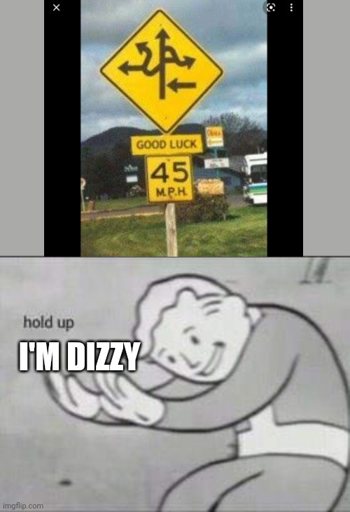 Da signs | I'M DIZZY | image tagged in fallout hold up | made w/ Imgflip meme maker