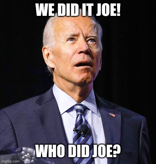 Idiot | WE DID IT JOE! WHO DID JOE? | image tagged in joe biden | made w/ Imgflip meme maker