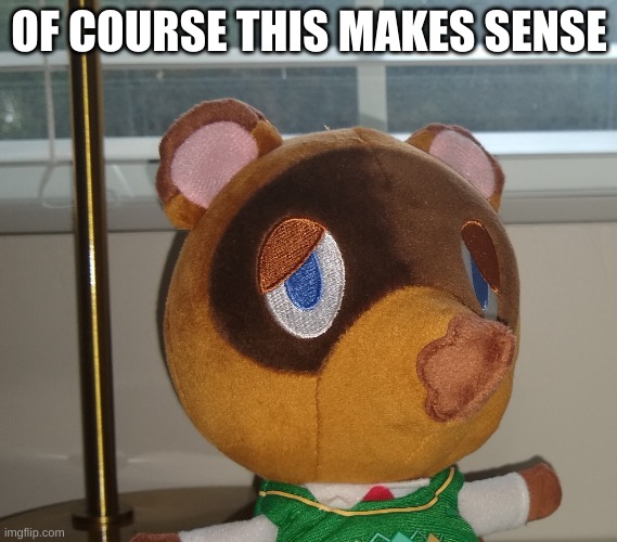 Plushie Tom nook | OF COURSE THIS MAKES SENSE | image tagged in plushie tom nook | made w/ Imgflip meme maker