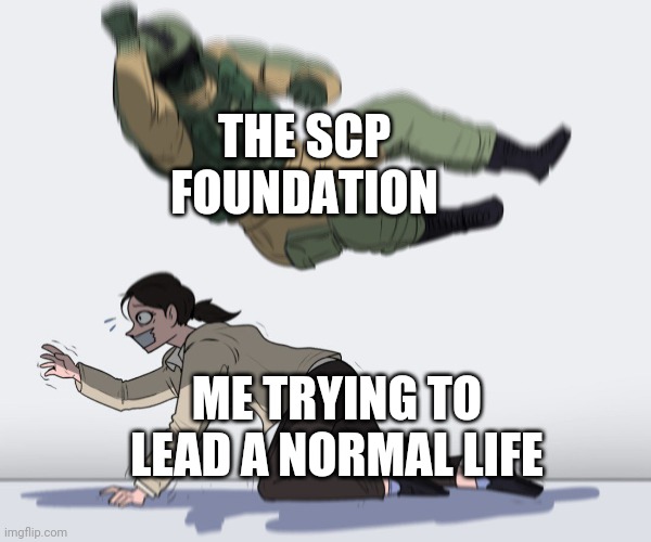 Only SCP people will understand this | THE SCP FOUNDATION; ME TRYING TO LEAD A NORMAL LIFE | image tagged in soldier attack,scp | made w/ Imgflip meme maker