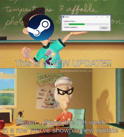 Steam... how many times are you gonna update today? |  This is a NEW UPDATE!! Steam... this is the 7th week in a row you've shown a new update | image tagged in this is ultra lord | made w/ Imgflip meme maker