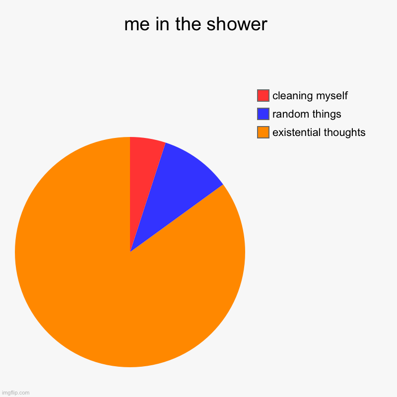 shower | me in the shower | existential thoughts, random things, cleaning myself | image tagged in charts,pie charts | made w/ Imgflip chart maker