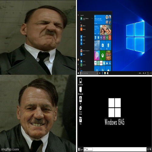 Windows 1945 | image tagged in memes,drake hotline bling,hitler downfall,hitler,windows 10,world war 2 | made w/ Imgflip meme maker