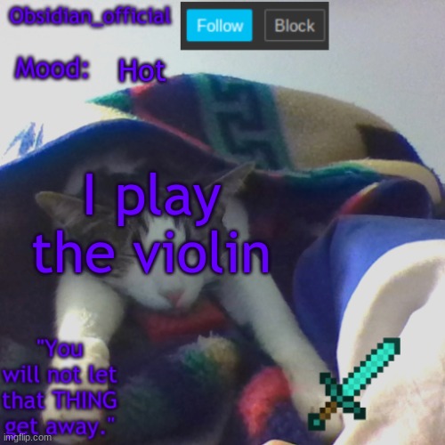 Hot; I play the violin | image tagged in obsidian_official's template2 | made w/ Imgflip meme maker