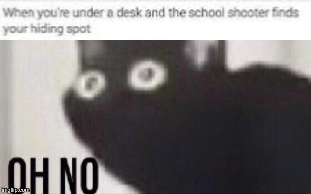 oh no | image tagged in oh no cat,school shooter,dark humor,hiding spot | made w/ Imgflip meme maker