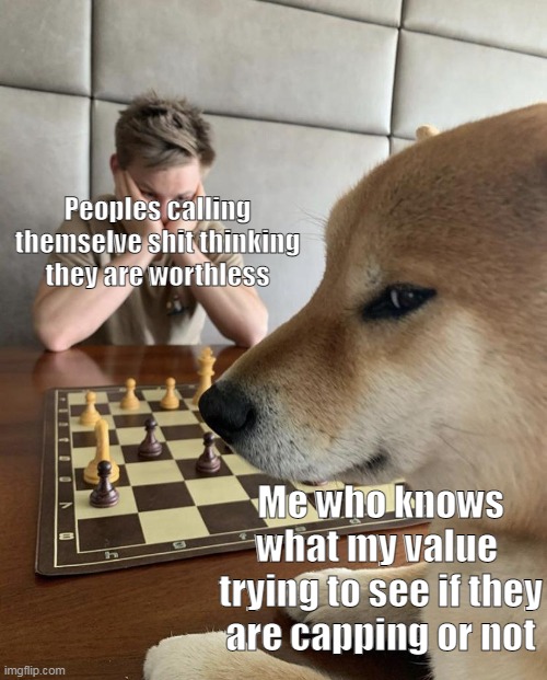 idk | Peoples calling themselve shit thinking they are worthless; Me who knows what my value  trying to see if they are capping or not | made w/ Imgflip meme maker