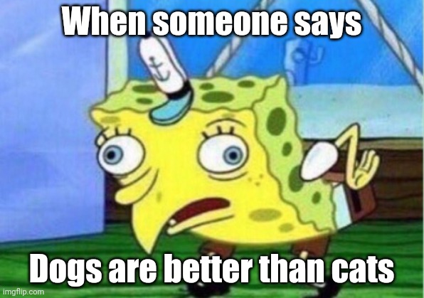 True | When someone says; Dogs are better than cats | image tagged in memes,mocking spongebob,cats | made w/ Imgflip meme maker