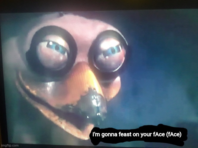 Get Beaked Bitch -Ozzie The Ostrich | I'm gonna feast on your fAce (fAce) | image tagged in get beaked bitch -ozzie the ostrich | made w/ Imgflip meme maker