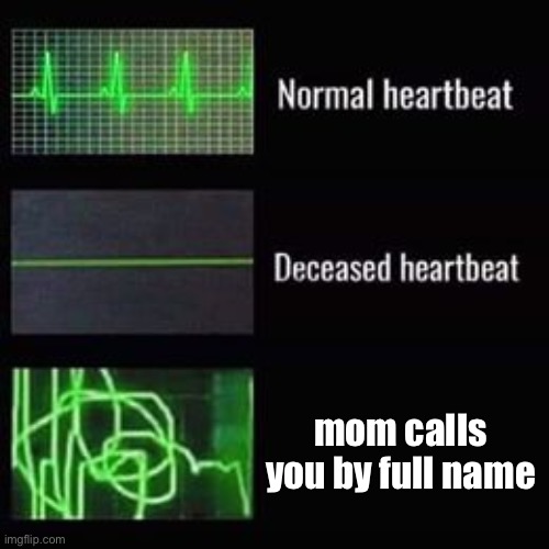 Joseph L. Mother, Come here at this instant! | mom calls you by full name | image tagged in heartbeat rate | made w/ Imgflip meme maker